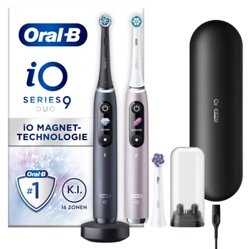Oral-B iO Series 9 Duopack Elektrische Zahnbürste, Lade-Reiseetui, Black Onyx/Rose Quartz