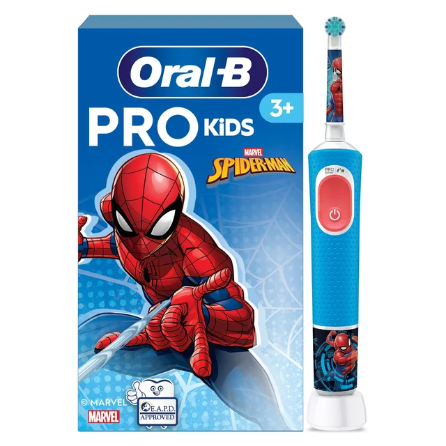 Oral-B Pro Kids Spiderman elektrische Zahnbürste & Verpackung, für Kinder ab 3 Jahren.