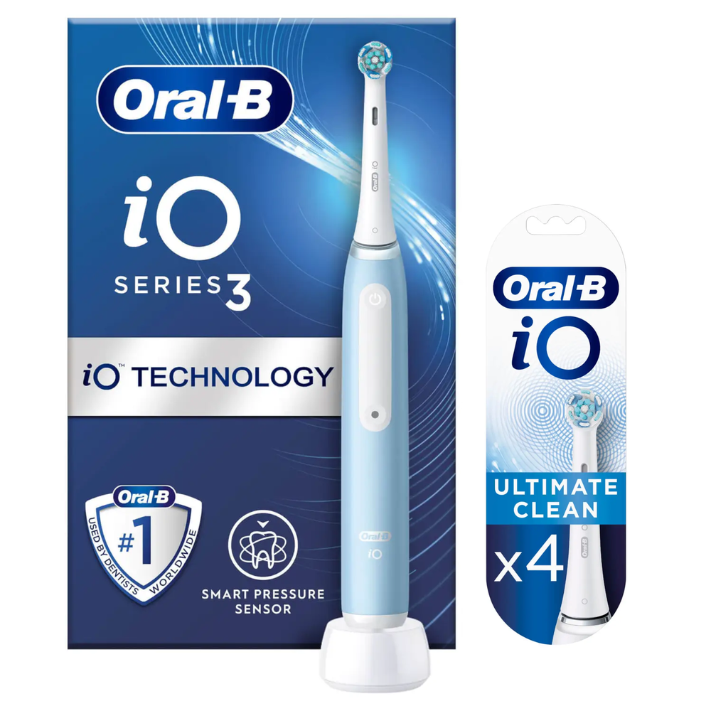 Oral B iO3 Ice Blue Electric Toothbrush + 4 Refills Bild 1