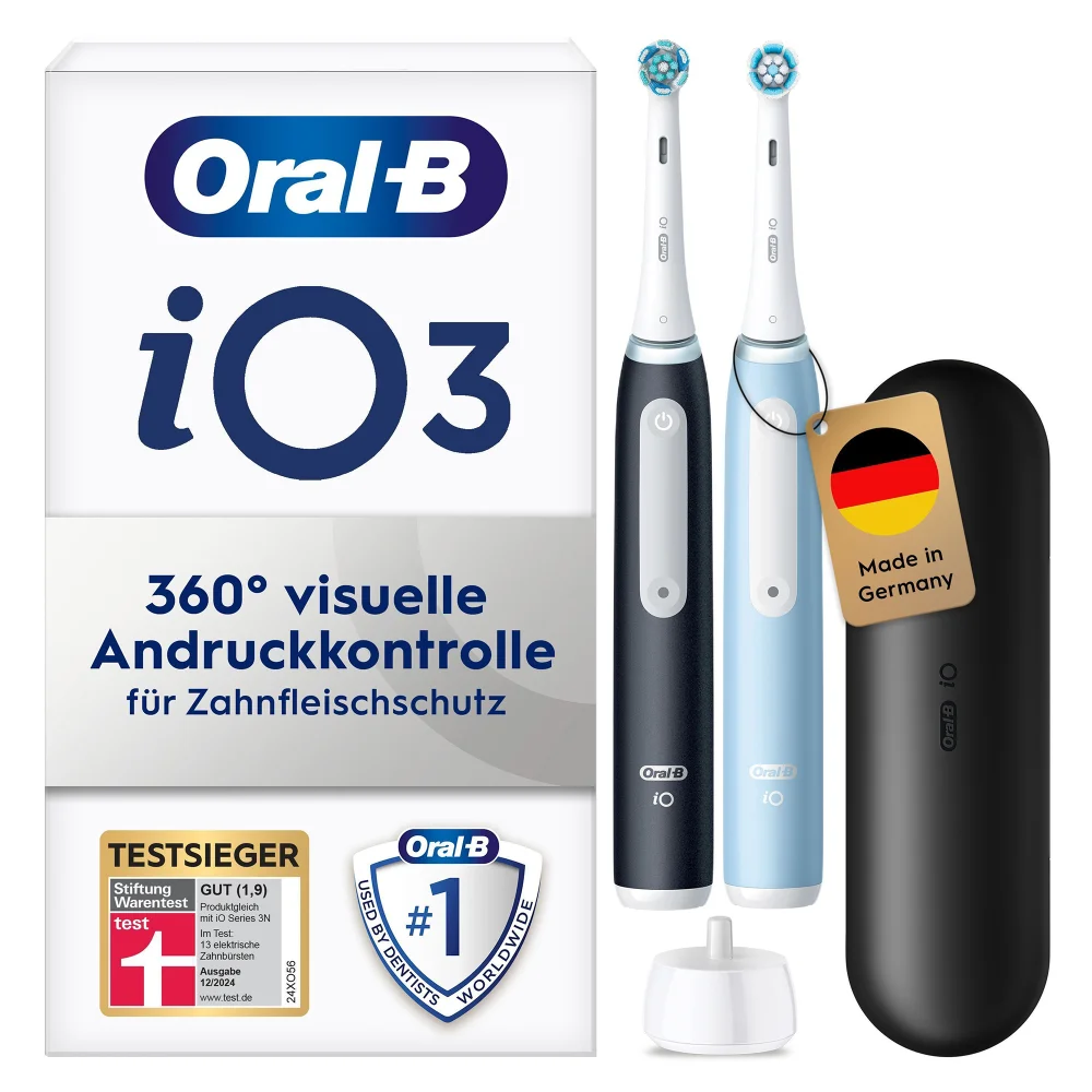 Oral-B iO Series 3 Duopack Elektrische Zahnbürste, Reiseetui, Matt Black/Ice Blue Bild 1