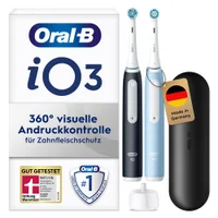 Oral-B iO Series 3 Duopack Elektrische Zahnbürste, Reiseetui, Matt Black/Ice Blue