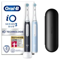 Oral-B iO Series 3 Elektrische Zahnbürste, Doppelpack, Reiseetui, Matt Black/Ice Blue