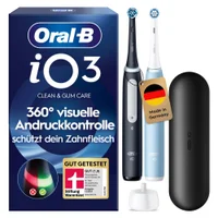 Oral-B iO Series 3 Duopack Elektrische Zahnbürste, Reiseetui, Matt Black/Ice Blue