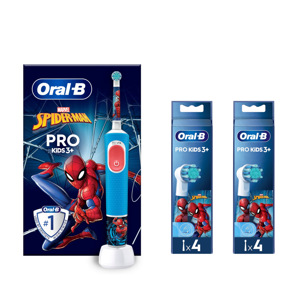 Oral-B Pro Kids Spider-Man Elektrische Zahnbürste,Blue/Red mit 8 Aufsteckbürsten Bild 1