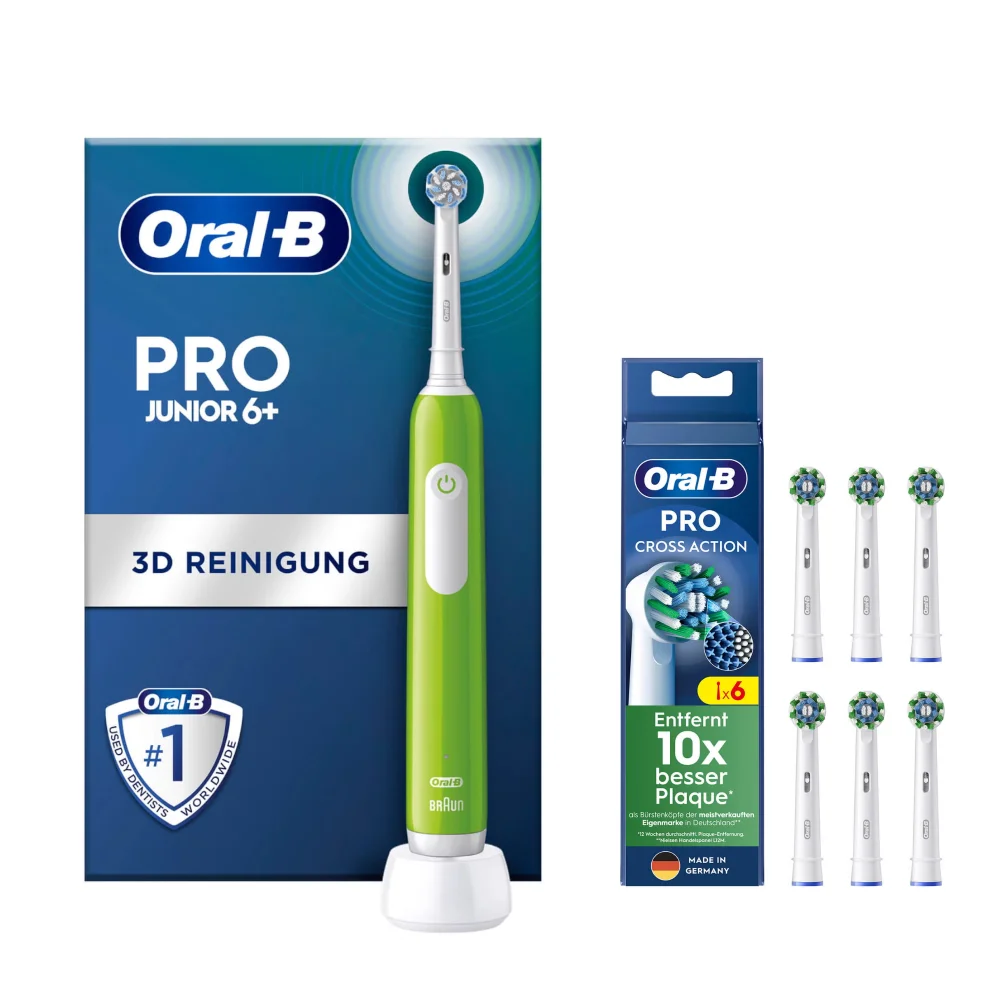 Oral-B Pro Junior Green Electric Toothbrush + 6 Refills Bild 1