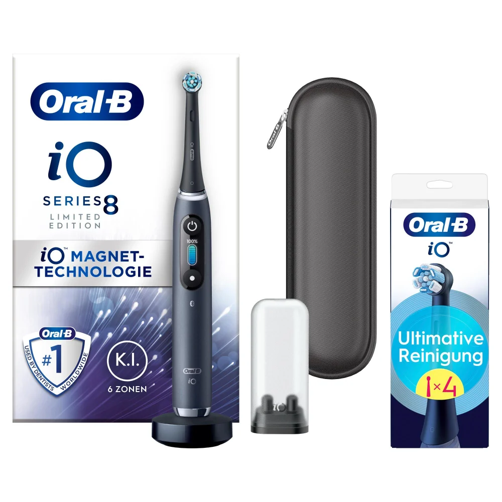 Oral-B iO 8 Limited Edition Elektrische Zahnbürste, Reiseetui, black mit 4 Aufsteckbürsten Bild 1