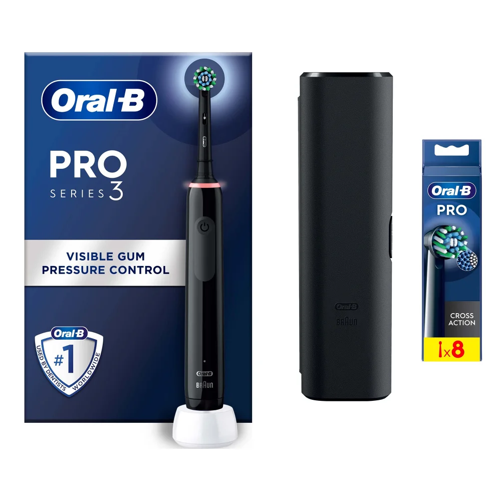 Oral B Pro 3500 Cross Action Black Electric Toothbrush with Travel Case +8 Refills Bild 1