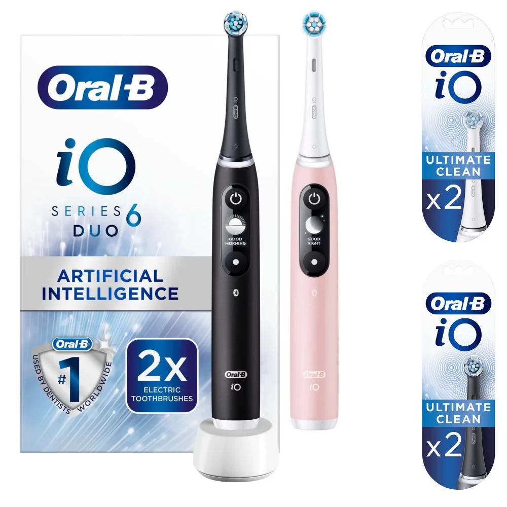 Oral B iO6 Duo Pack of Two Electric Toothbrushes, Black Lava and Pink Sand +4 Refills Bild 1