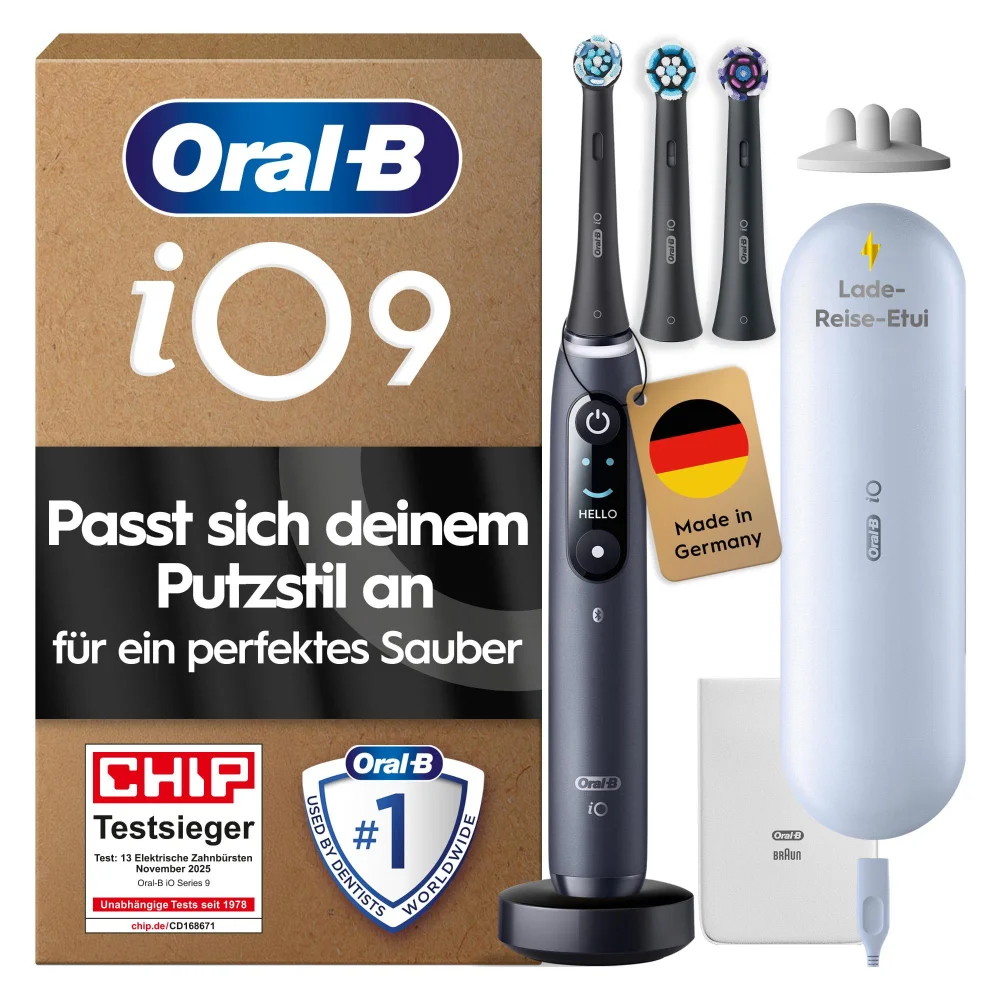 Oral-B iO Series 9 Plus Edition Elektrische Zahnbürste, Lade-Reiseetui, Black Onyx Bild 1