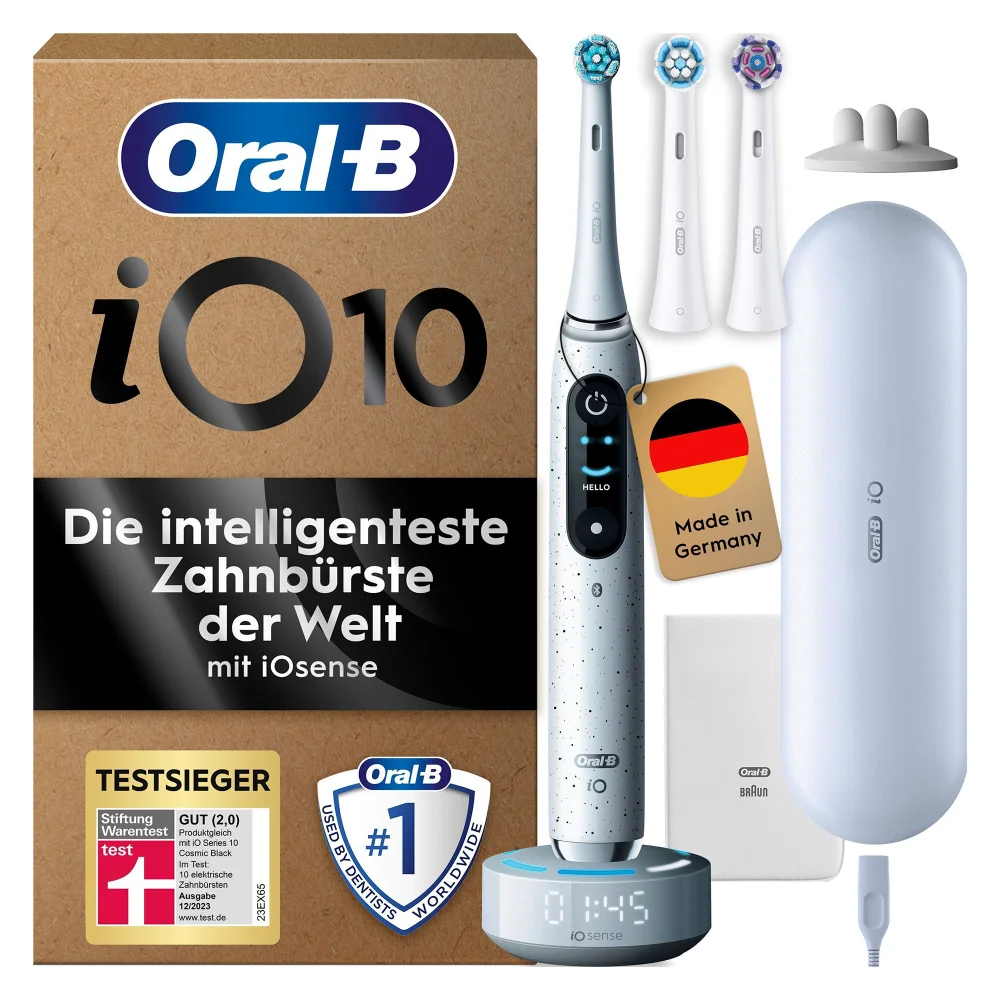Oral-B iO Series 10 Plus Edition Elektrische Zahnbürste, Lade-Reise-Etui, Stardust White Bild 1