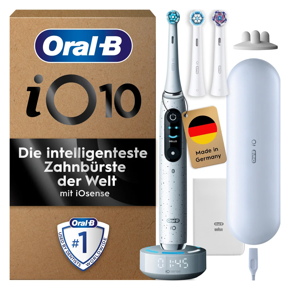 Oral-B iO Series 10 Plus Edition Elektrische Zahnbürste, Lade-Reise-Etui, Stardust White Bild 1