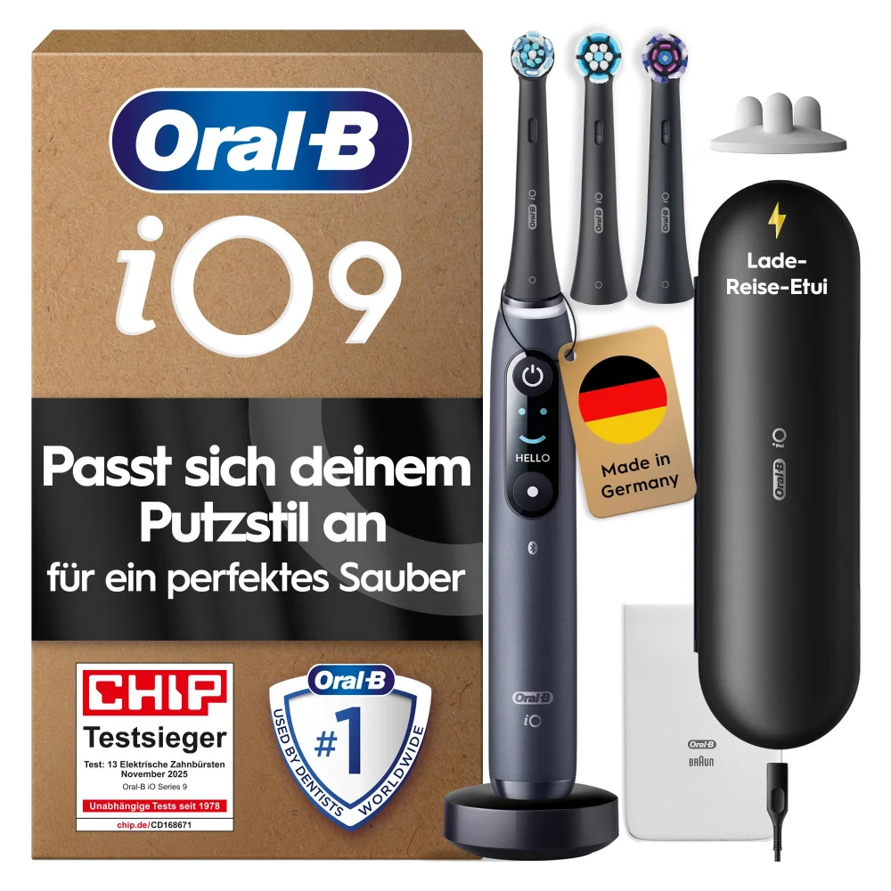 Oral-B iO Series 9 Plus Edition Elektrische Zahnbürste, Lade-Reiseetui, Black Onyx Bild 1