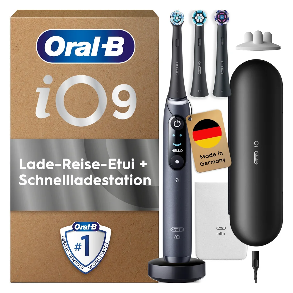 Oral-B iO Series 9 Plus Edition Elektrische Zahnbürste, Lade-Reiseetui, Black Onyx Bild 1