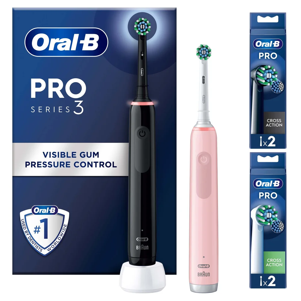 Oral B Pro 3900 Duo Pack of Two Electric Toothbrushes, Black and Pink + 4 Refills Bild 1