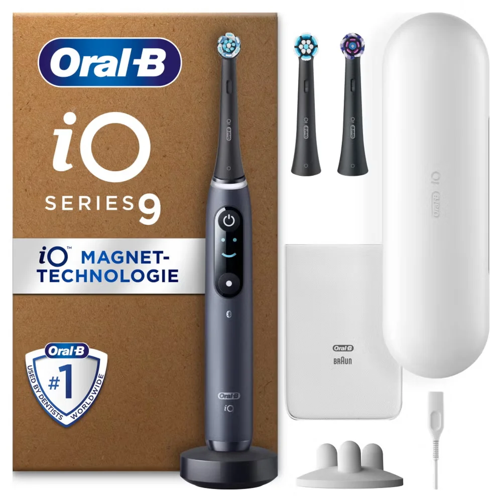 Oral-B iO Series 9N Black Onyx, Aufsteckbürsten, Lade-Reiseetui weiß, recycelbare Verpackung Bild 1