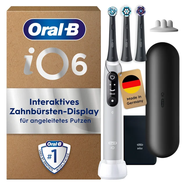 Oral-B iO Series 6 Grey Opal, Aufsteckbürsten, Reise-Etui, recycelbare Verpackung