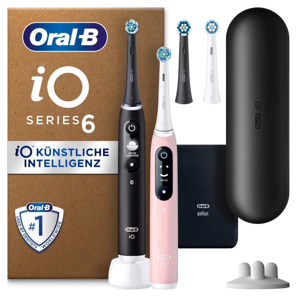 Oral-B iO Series 6 Plus Edition Duopack Elektrische Zahnbürste, Reiseetui, Black Lava/Pink Sand, recyclebare Verpackung Bild 1