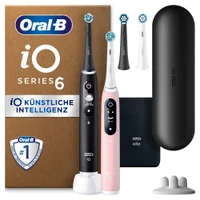 Oral-B iO Series 6 Plus Edition Duopack Elektrische Zahnbürste, Reiseetui, Black Lava/Pink Sand, recyclebare Verpackung