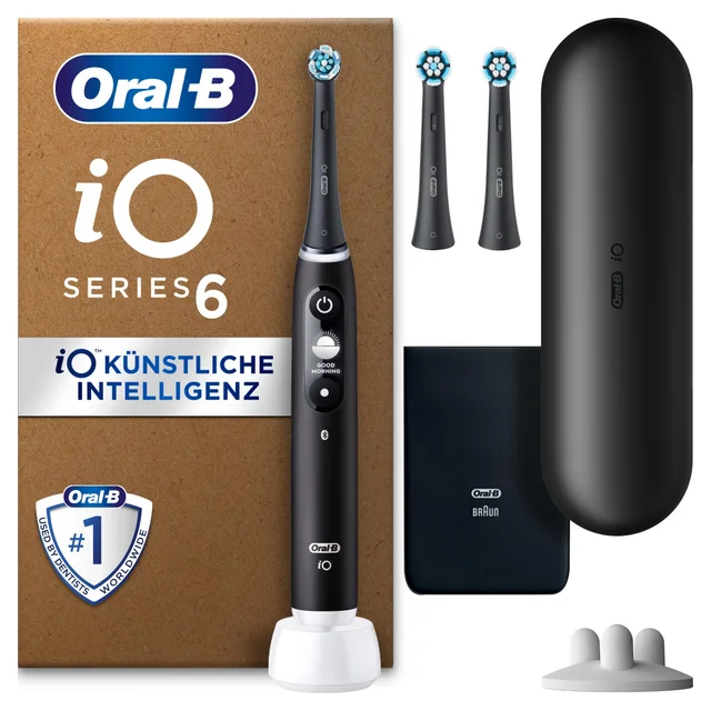 Oral-B iO Series 6 Plus Edition Elektrische Zahnbürste, Reiseetui, Black Lava, recyclebare Verpackung