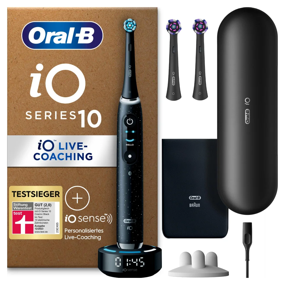 Oral-B iO Series 10 Plus Edition Elektrische Zahnbürste, Lade-Reiseetui, Cosmic Black, recyclebare Verpackung Bild 1