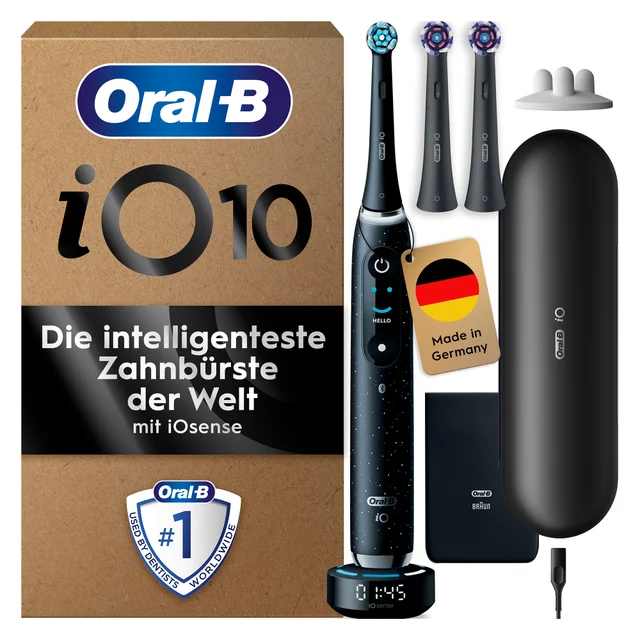 Oral-B iO Series 10 Plus Edition Elektrische Zahnbürste, Lade-Reiseetui, Cosmic Black, recyclebare Verpackung