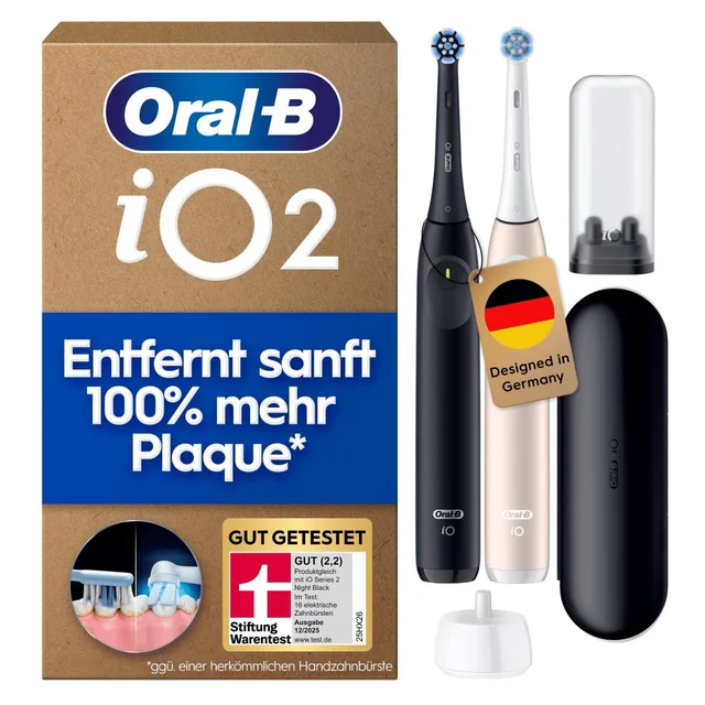 Oral-B iO Series 2 Elektrische Zahnbürste, DUO Pack, Night Black / Calm Pink