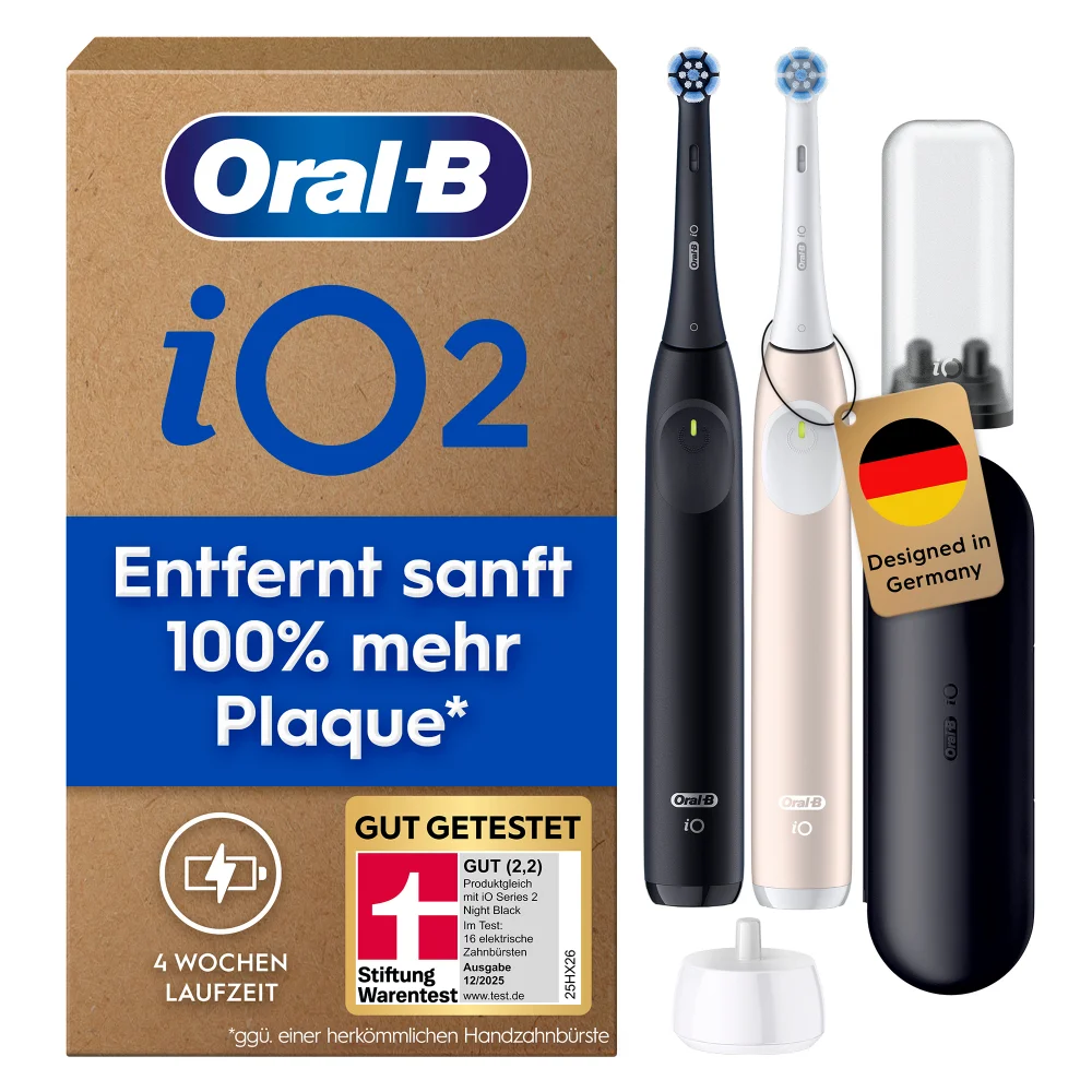 Oral-B iO Series 2 Elektrische Zahnbürste, DUO Pack, Night Black / Calm Pink Bild 1