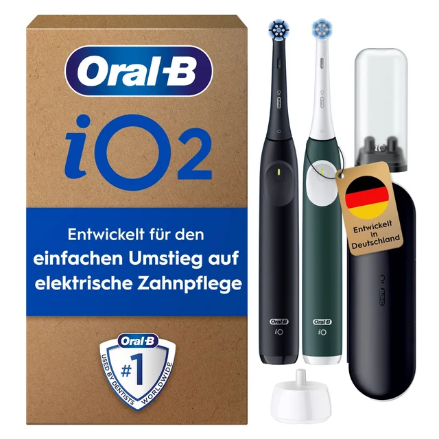 Oral-B iO Series 2 Elektrische Zahnbürste, DUO Pack, Night Black / Forest Green