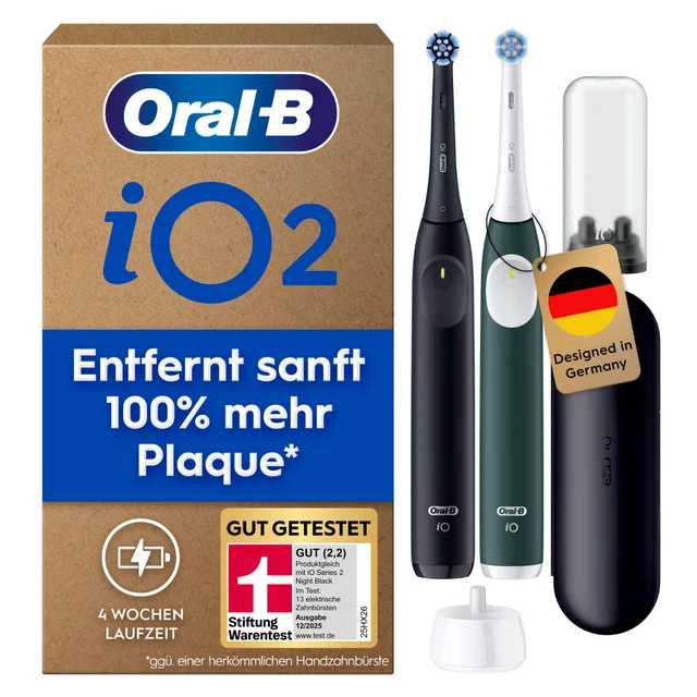 Oral-B iO Series 2 Elektrische Zahnbürste, DUO Pack, Night Black / Forest Green