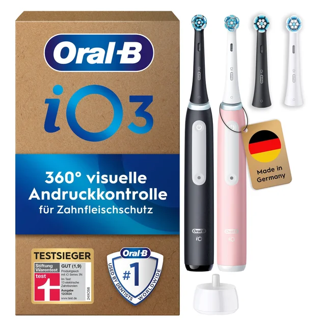 Oral-B iO Series 3 Plus Edition Duopack Elektrische Zahnbürste, Matt Black/Blush Pink