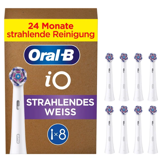 Oral-B iO Strahlendes Weiss, Original Aufsteckbürsten, Weiß, 8 Stück