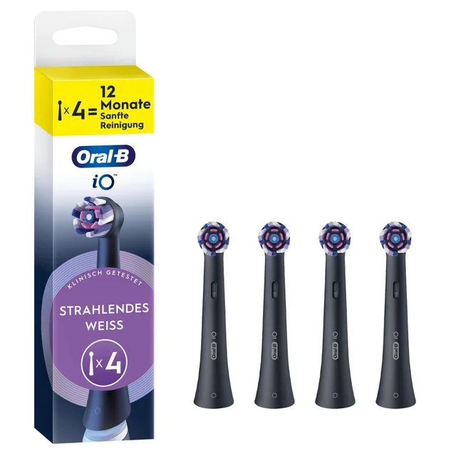 Oral-B iO Strahlendes Weiss, Original Aufsteckbürsten, Schwarz, 4 Stück