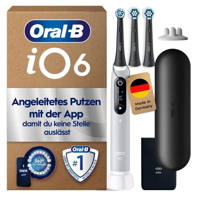 Oral-B iO Series 6 Plus Edition Elektrische Zahnbürste, Reiseetui, Grey Opal, recyclebare Verpackung