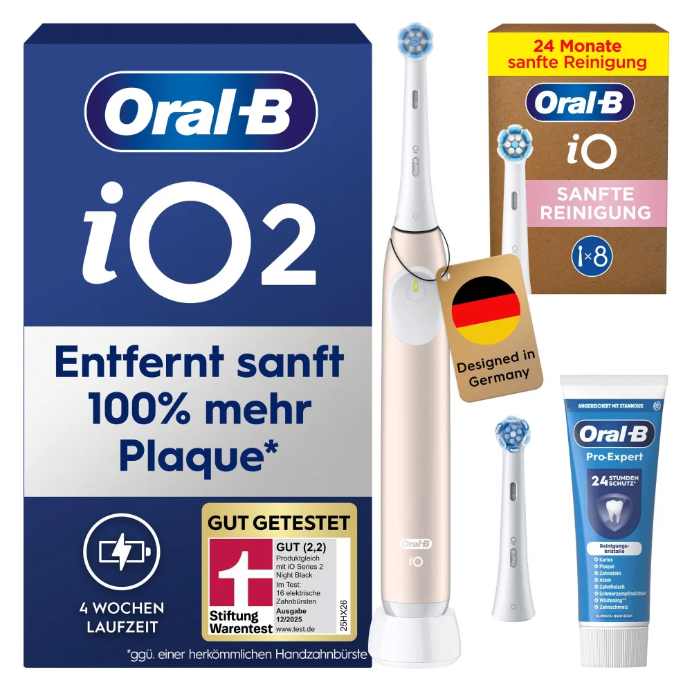 Oral-B iO2 Zahnbürste mit Aufsteckbürsten & Zahnpasta, entfernt 100% mehr Plaque.