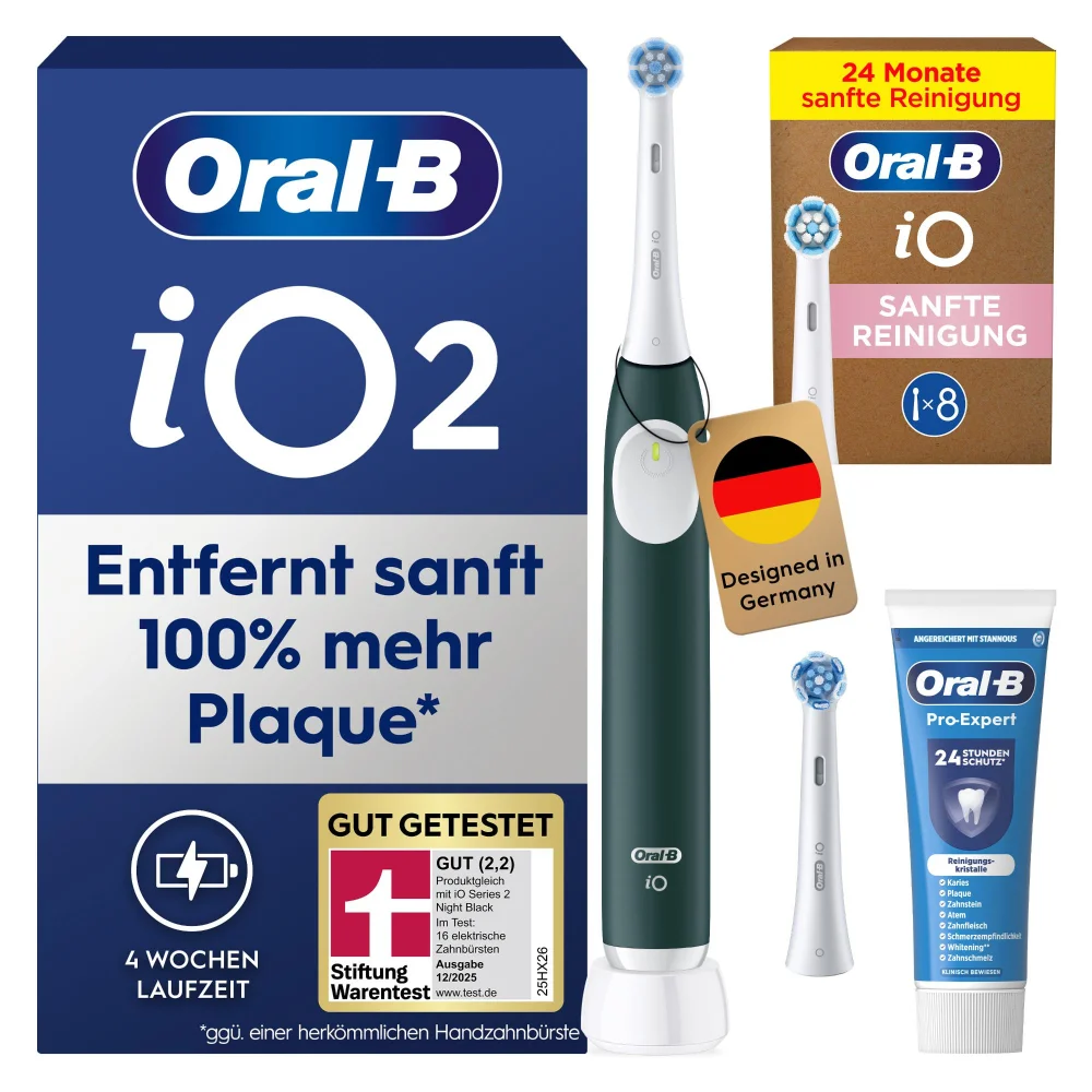 Oral-B iO2 elektrische Zahnbürste, entfernt sanft 100% mehr Plaque.