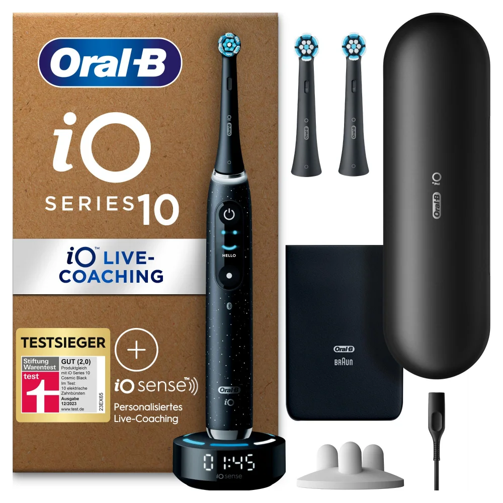 Oral-B iO Series 10 Plus Edition Elektrische Zahnbürste, Lade-Reiseetui, Cosmic Black, Sensitive Edition, recycelbare Verpackung Bild 1
