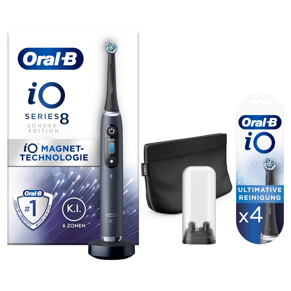 Oral-B iO iO 8 Special Edition Elektrische Zahnbürste, Farbdisplay & Beauty-Tasche, black onyx mit 4 Aufsteckbürsten Bild 1