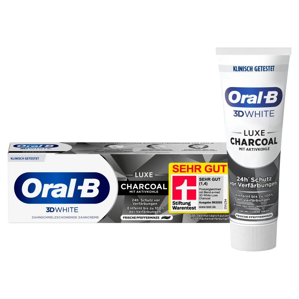 Oral-B 3D White Luxe Charcoal Whitening Zahnpasta mit Aktivkohle, Frische Pefferminze, 75ml Bild 1