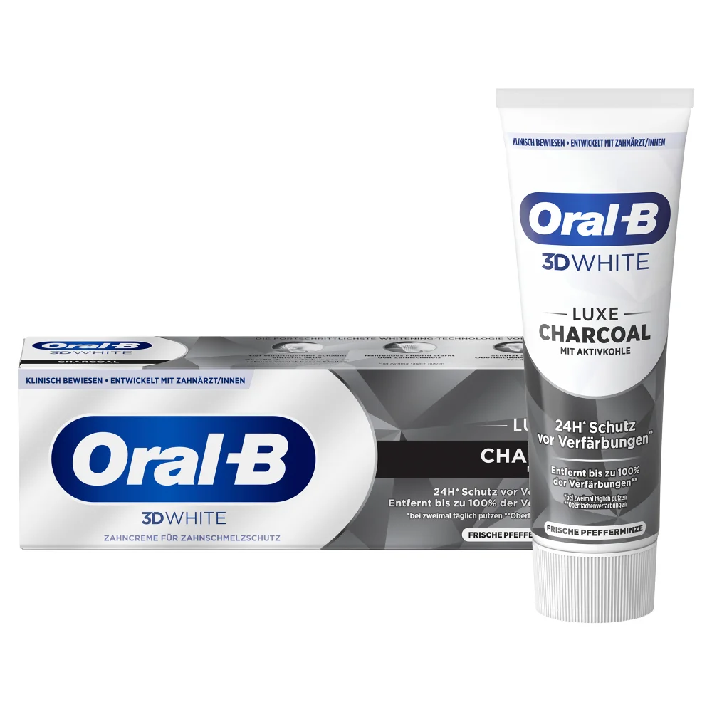 Oral-B 3D White Luxe Charcoal Whitening Zahnpasta mit Aktivkohle, Frische Pefferminze, 75ml Bild 1