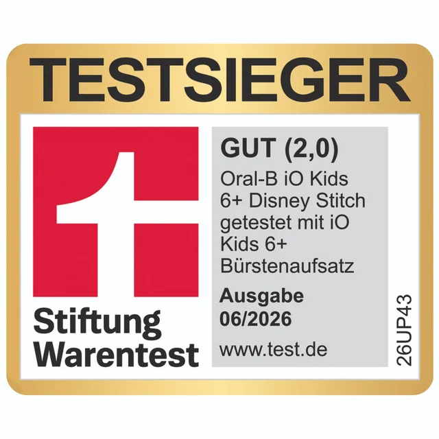 Oral-B iO Kids 6+ Stitch Elektrische Zahnbürste inkl. 1 Aufsteckbürste, 1 Reise-Etui, TESTSIEGER (2,0) bei STIFTUNG WARENTEST