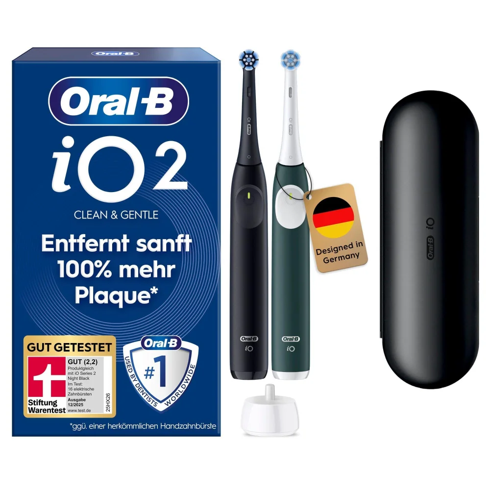 Oral-B iO 2 Elektrische Zahnbürste, Duopack, Night Black & Forest Green Bild 1