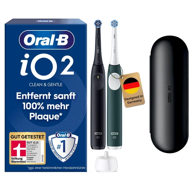 Oral-B iO 2 Elektrische Zahnbürste, Duopack, Night Black & Forest Green