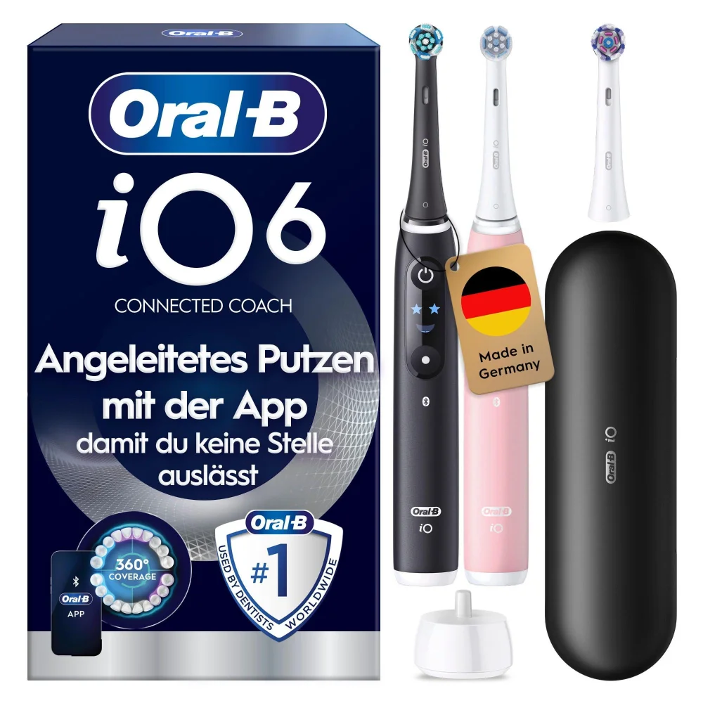Oral-B iO Series 6 Elektrische Zahnbürste, Duopack Black Lava & Pink Sand, Recycelbare Verpackung Bild 1