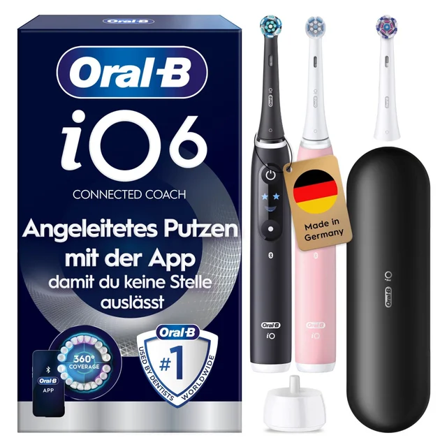 Oral-B iO Series 6 Elektrische Zahnbürste, Duopack Black Lava & Pink Sand, Recycelbare Verpackung
