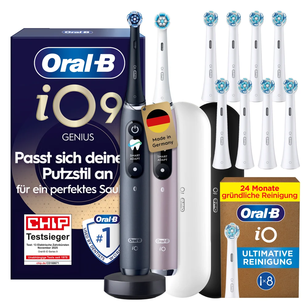 Oral-B iO Series 9 Black Onyx/Rose Quartz + 8 Ultimative Reinigung Aufsteckbürsten + Lade-Reiseetui Weiß Bild 1