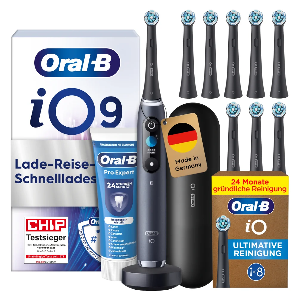 Logo der Stiftung Warentest mit GUT GETESTET und Testnote 2,2 für die Oral-B iO2 elektrische Zahnbürste (12/2025).