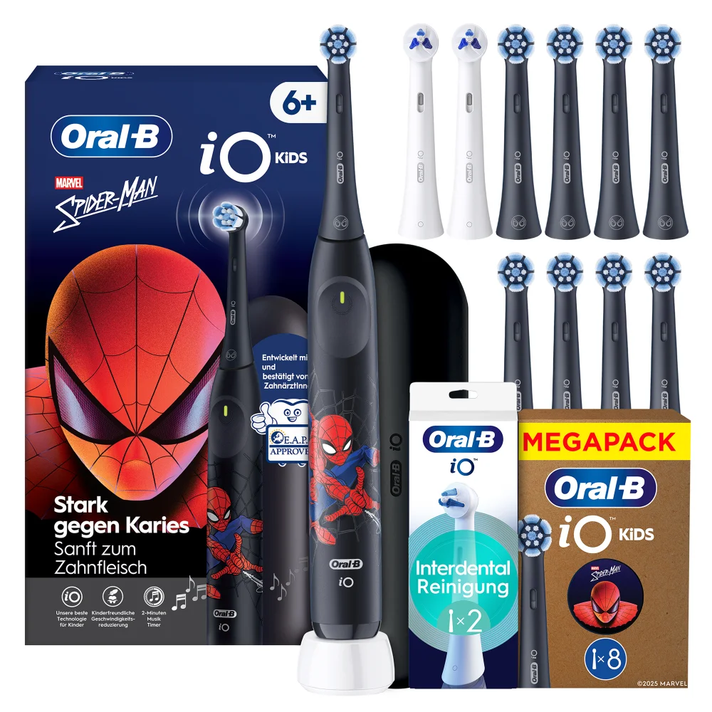 Oral-B iO Kids 6+ mit Reiseetui Spiderman + 8 iO Kids Aufsteckbürsten Spiderman + 2 Interdentale Reinigung Aufsteckbürsten Bild 1