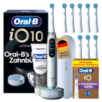 Oral-B iO Series 10 Stardust White + 8 Strahlend Weiss Aufsteckbürsten + White Luxe Charcoal Zahnpasta