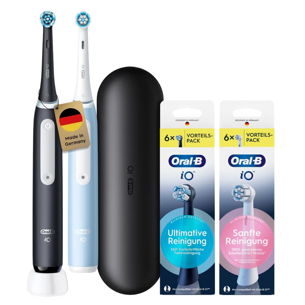 Drei Zahnbürsten: Druckkontrolle in blau (zu wenig), grün (optimal) und rot (zu viel).
