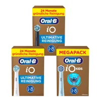 Oral-B iO Ultimative Reinigung Aufsteckbürsten 8er schwarz + 8 Aufsteckbürsten weiß + 8 iO Kids Stitch Aufsteckbürsten